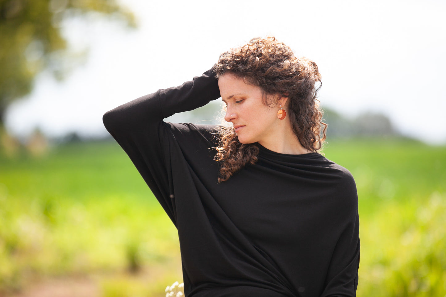 Bamboo Asymmetric Long-sleeved Drape Top