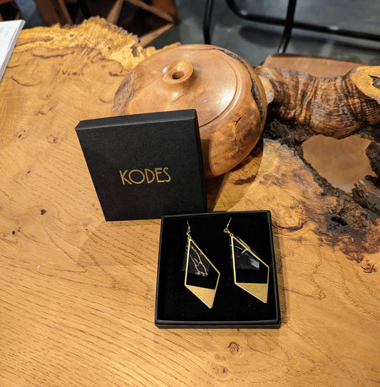 Black Portoro Marble Gold Vermeil dangly earrings