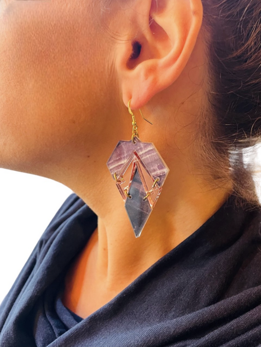Statement Earrings in Purple Acrylic and brass details