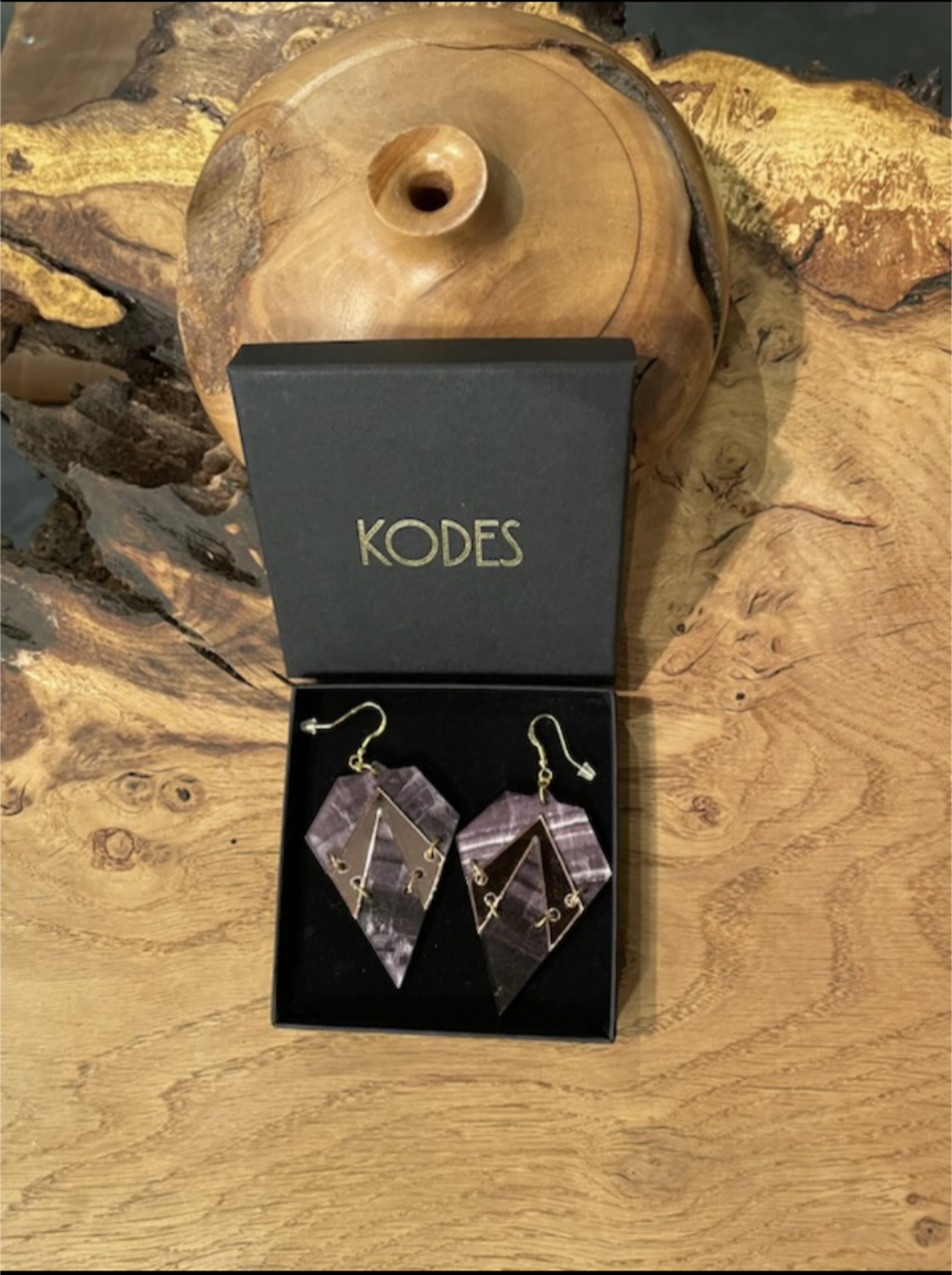 Statement Earrings in Purple Acrylic and brass details