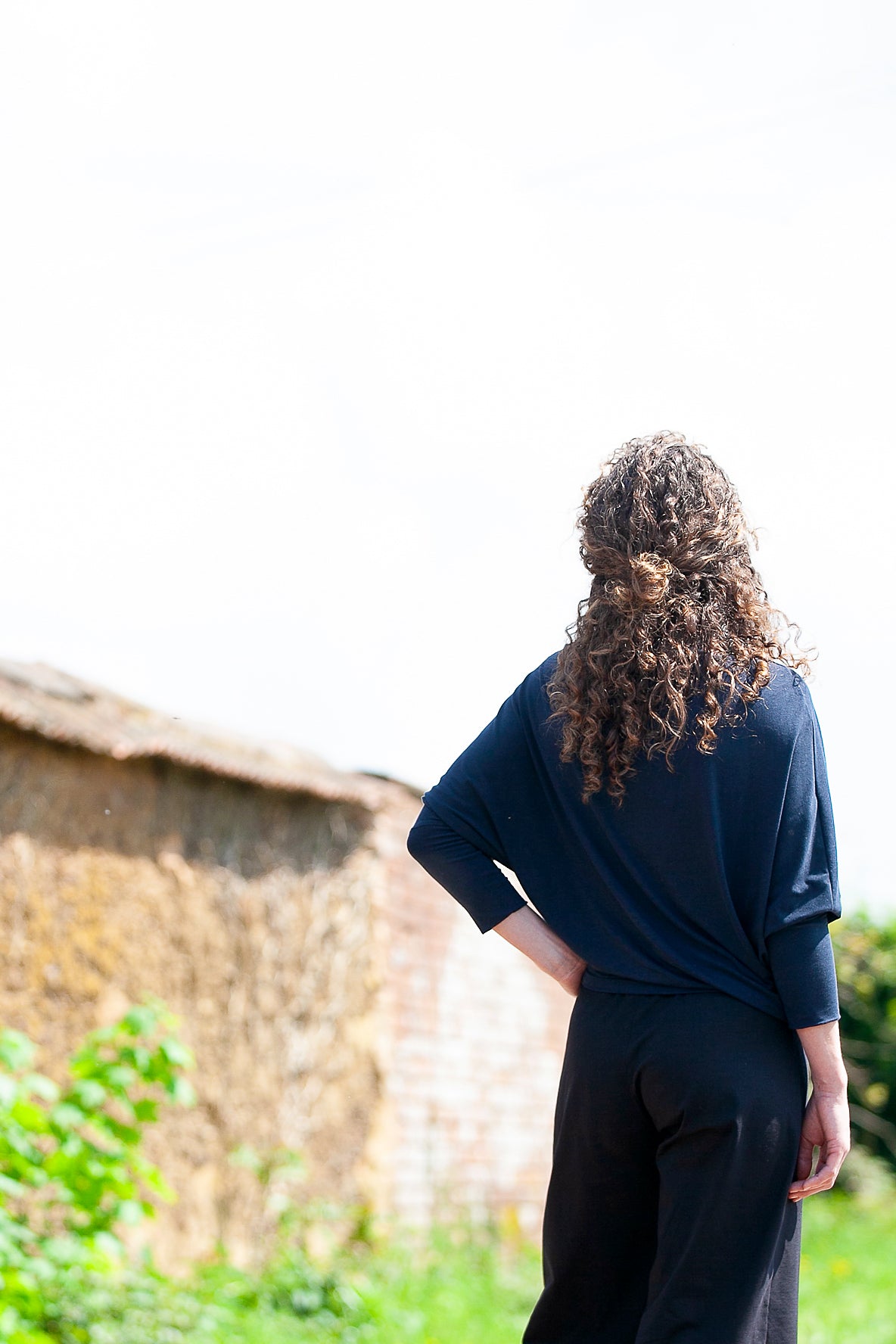Bamboo Asymmetric Long-sleeved Drape Top
