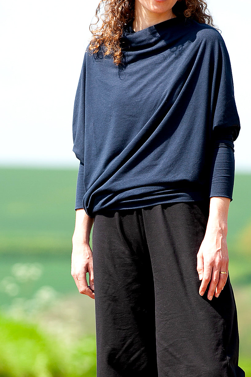 Bamboo Asymmetric Long-sleeved Drape Top