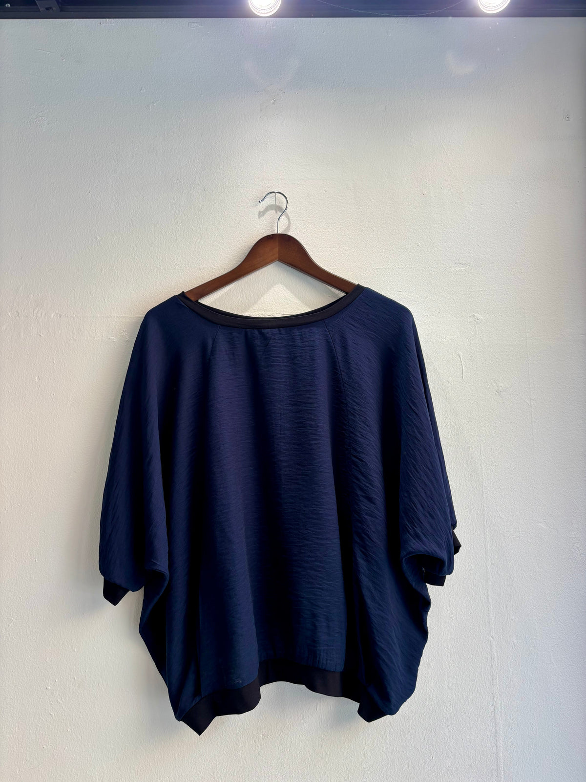 Navy Textured Batwing Top