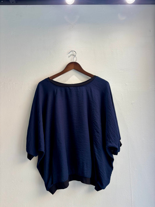 Navy Textured Batwing Top
