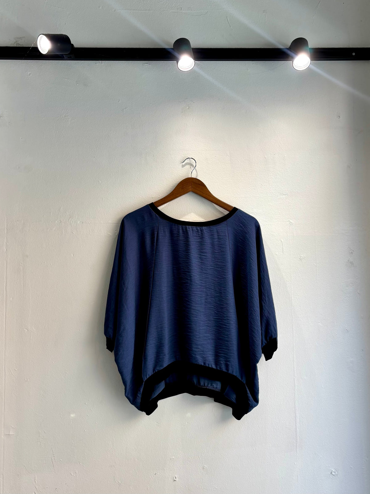 Indigo Textured Batwing Short Sleeved Top