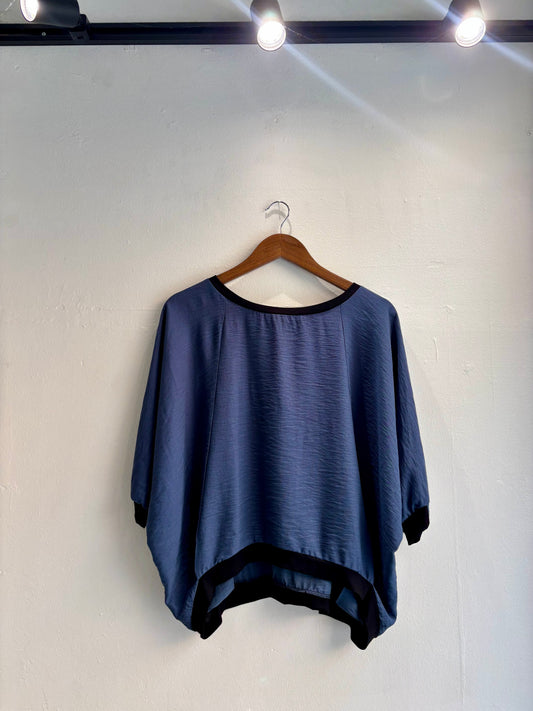 Indigo Textured Batwing Short Sleeved Top