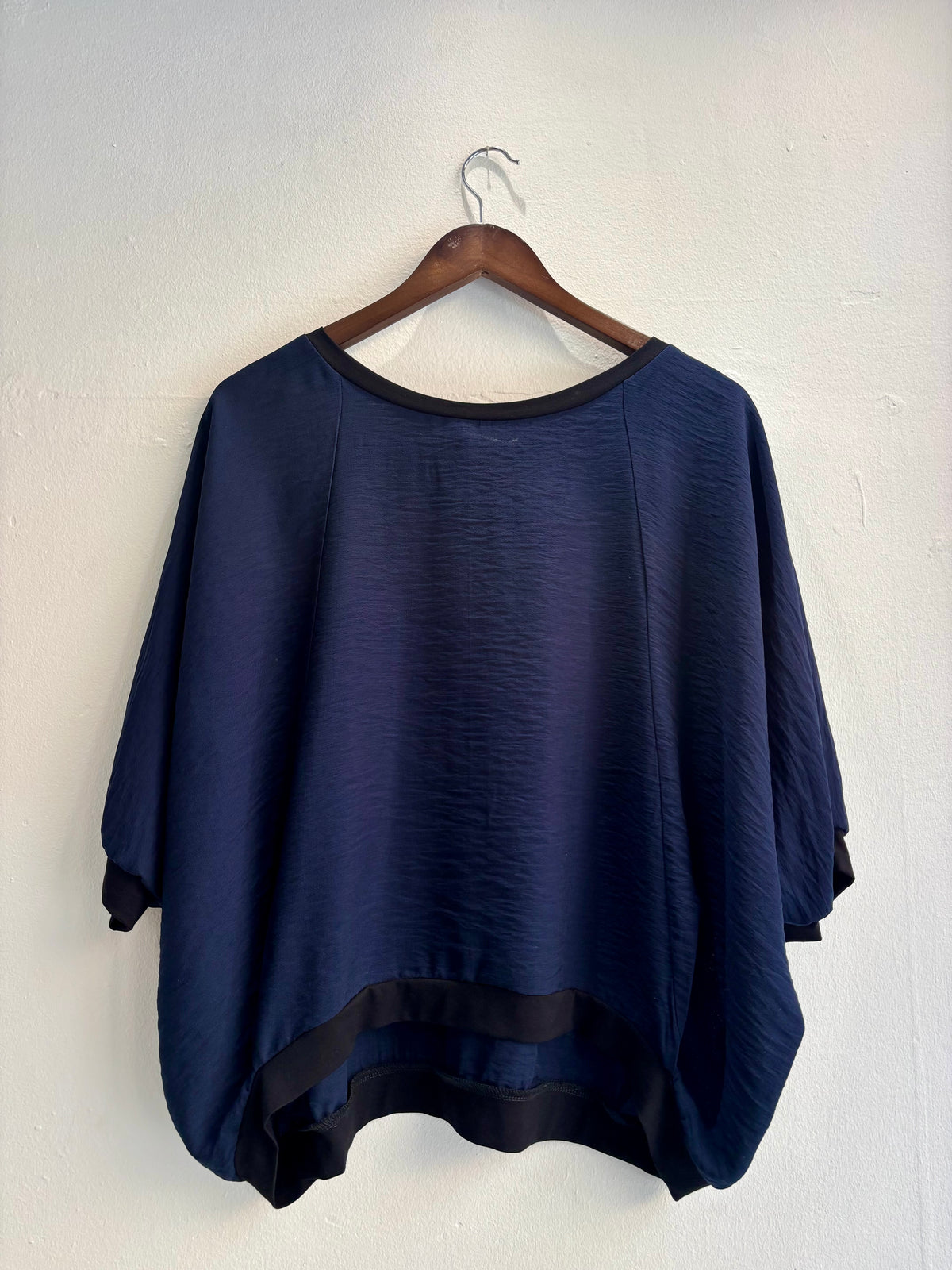 Navy Textured Batwing Top