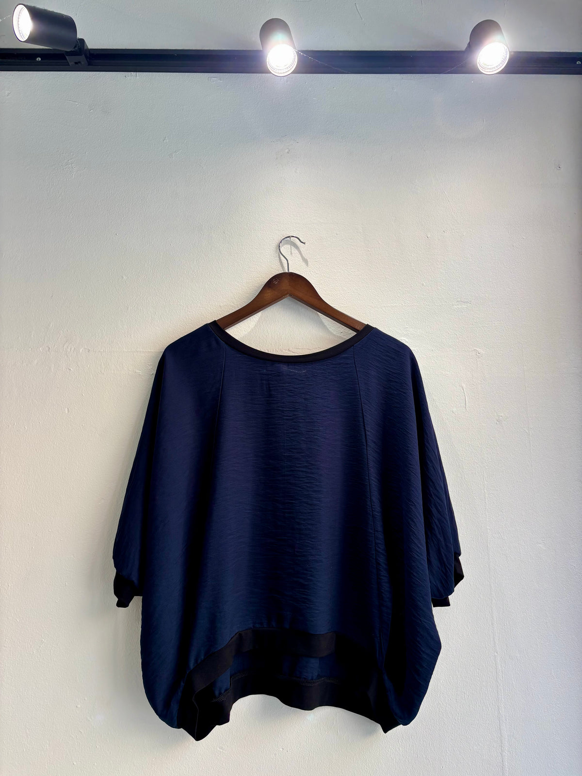 Navy Textured Batwing Top